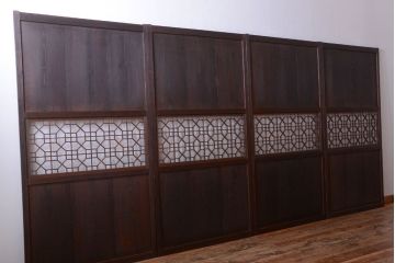 古民具・骨董　和のムード溢れる美しいアンティーク組子帯戸4枚セット