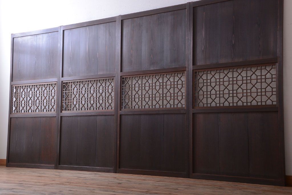 古民具・骨董　和のムード溢れる美しいアンティーク組子帯戸4枚セット
