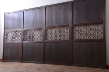 古民具・骨董　和のムード溢れる美しいアンティーク組子帯戸4枚セット