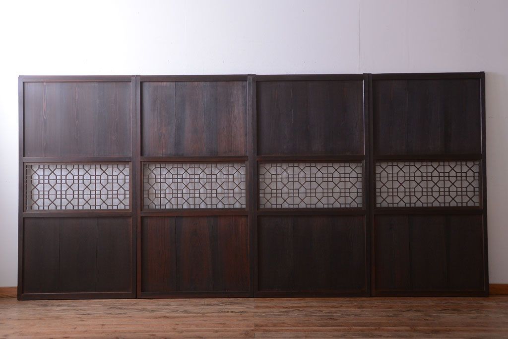 古民具・骨董　和のムード溢れる美しいアンティーク組子帯戸4枚セット