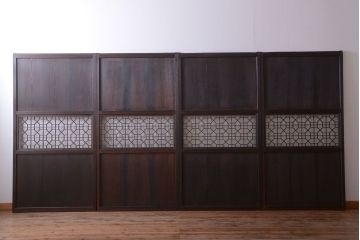 古民具・骨董　和のムード溢れる美しいアンティーク組子帯戸4枚セット