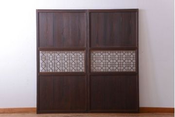 古民具・骨董　和のムード溢れる美しいアンティーク組子帯戸2枚セット