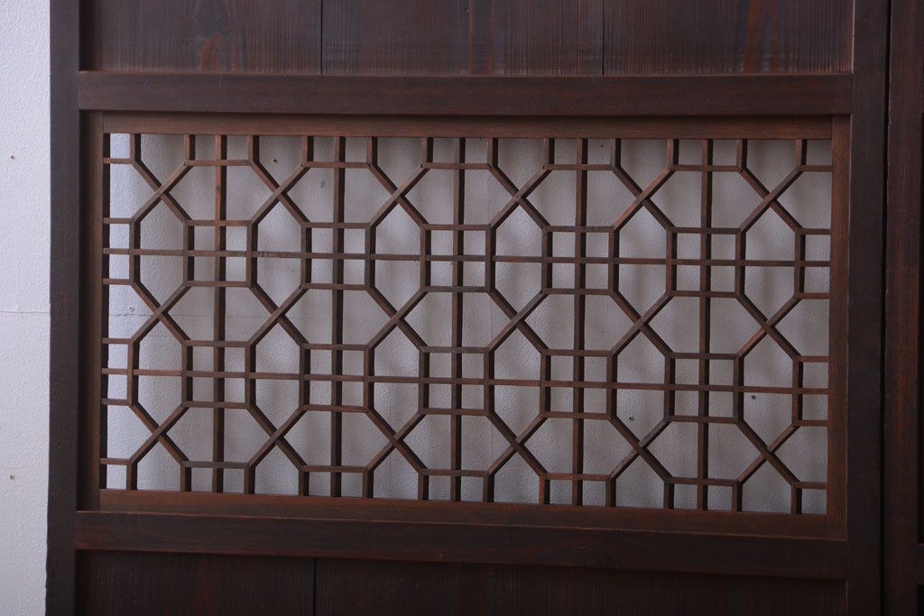 古民具・骨董　和のムード溢れる美しいアンティーク組子帯戸2枚セット