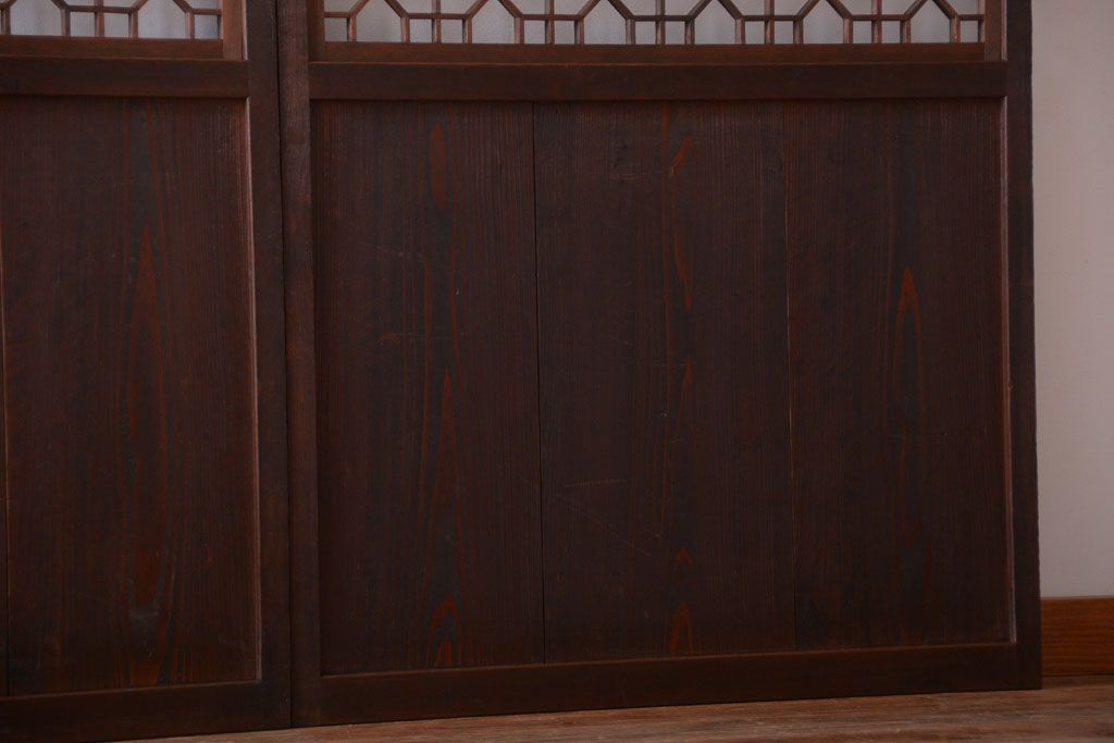 古民具・骨董　和のムード溢れる美しいアンティーク組子帯戸2枚セット