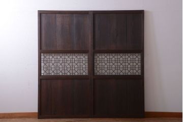 古民具・骨董　和のムード溢れる美しいアンティーク組子帯戸2枚セット