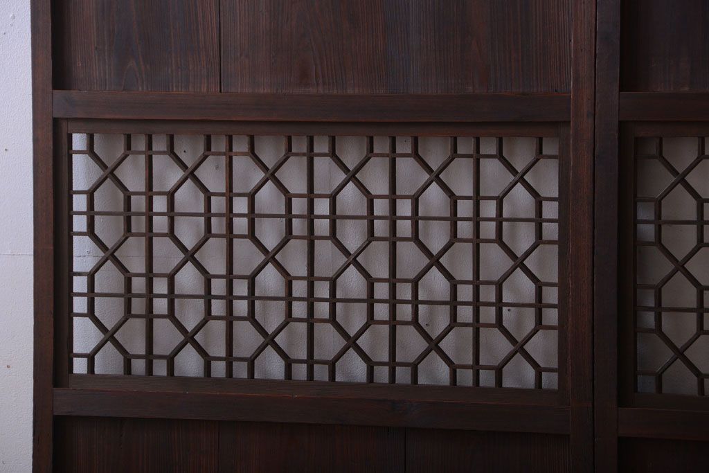 古民具・骨董　和のムード溢れる美しいアンティーク組子帯戸2枚セット