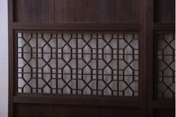 古民具・骨董　和のムード溢れる美しいアンティーク組子帯戸2枚セット