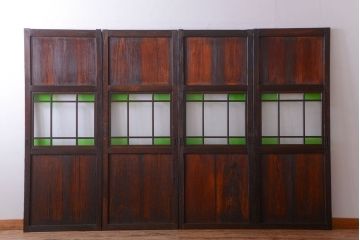 古民具・骨董　古い木が味わい深いガラス帯戸