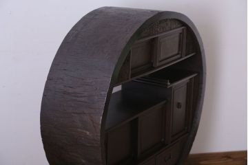 アンティーク家具　古民具・骨董　意匠を凝らした円型茶棚(飾り棚)