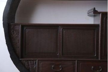 アンティーク家具　古民具・骨董　意匠を凝らした円型茶棚(飾り棚)