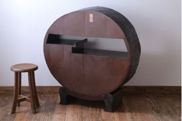 アンティーク家具　古民具・骨董　意匠を凝らした円型茶棚(飾り棚)