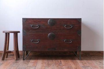 アンティーク家具　アンティーク　鉄脚付き時代箪笥ローボード(2)