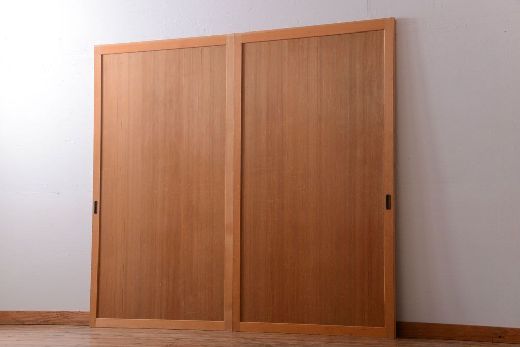 アンティーク　柾目材の高級木味板戸2枚セット