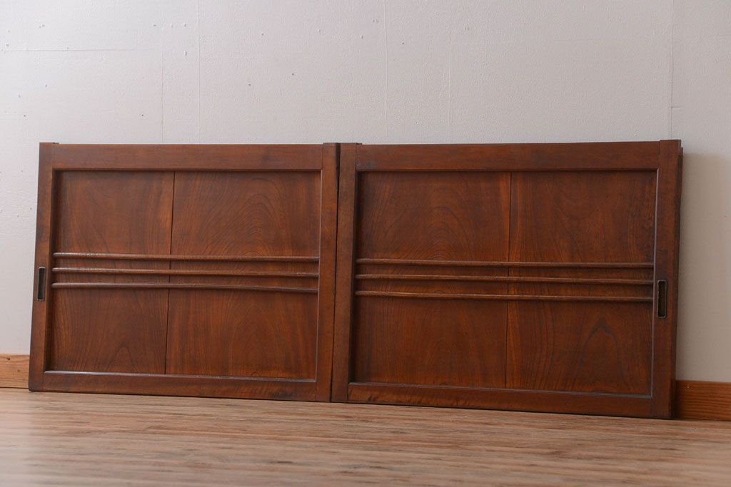 和製アンティーク　古い欅材の上質な引き戸2枚セット(1)