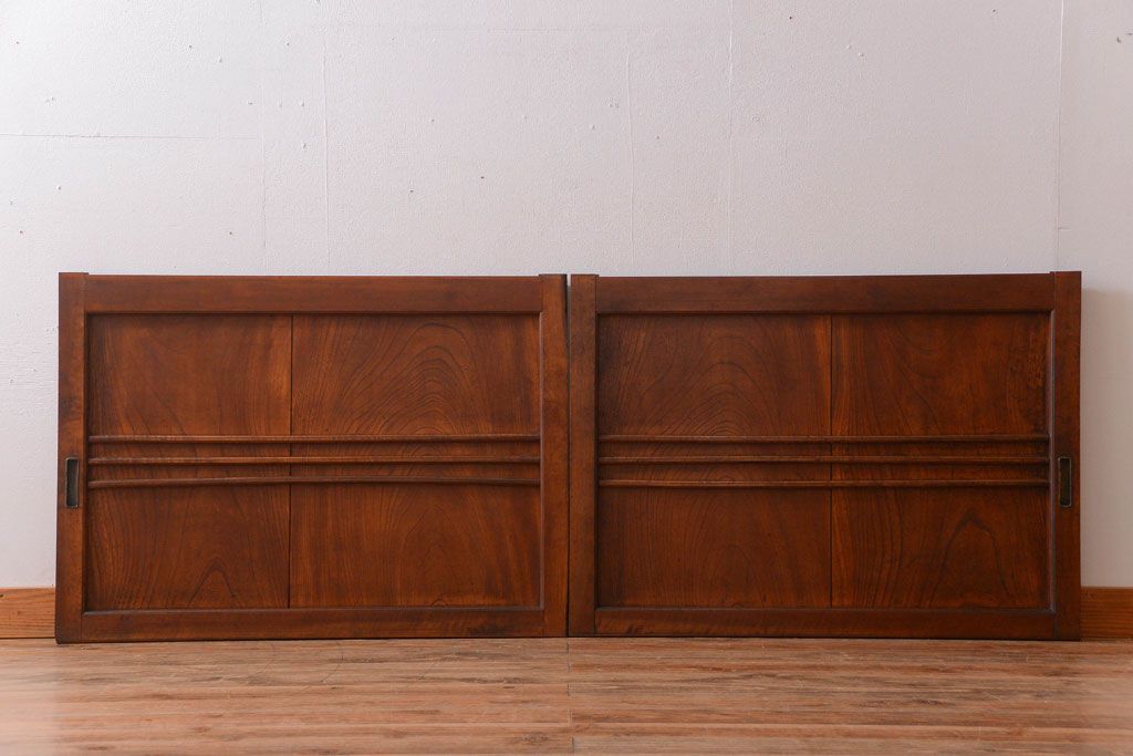 和製アンティーク　古い欅材の上質な引き戸2枚セット(1)