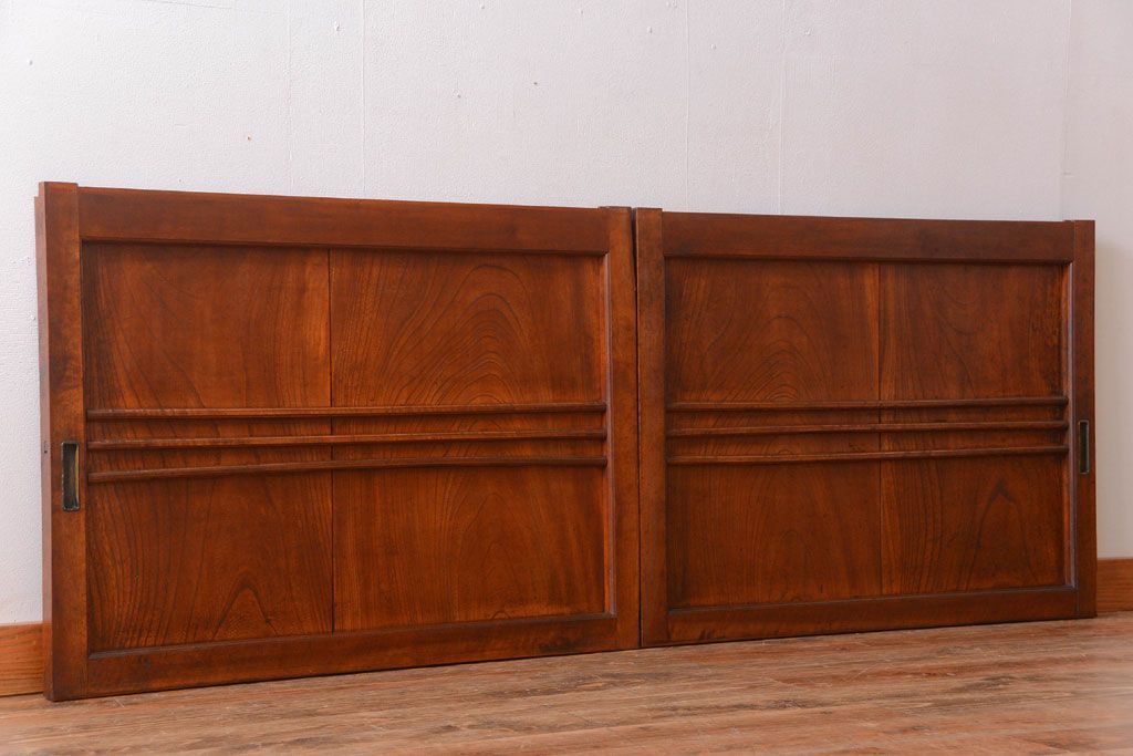 和製アンティーク　古い欅材の上質な引き戸2枚セット(1)