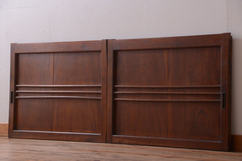 和製アンティーク　古い欅材の上質な引き戸2枚セット(1)