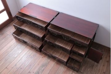 アンティーク家具　古民具・骨董　六丁引きの上手物!総桐材の重ね庄内箪笥(桐箪笥、桐たんす)