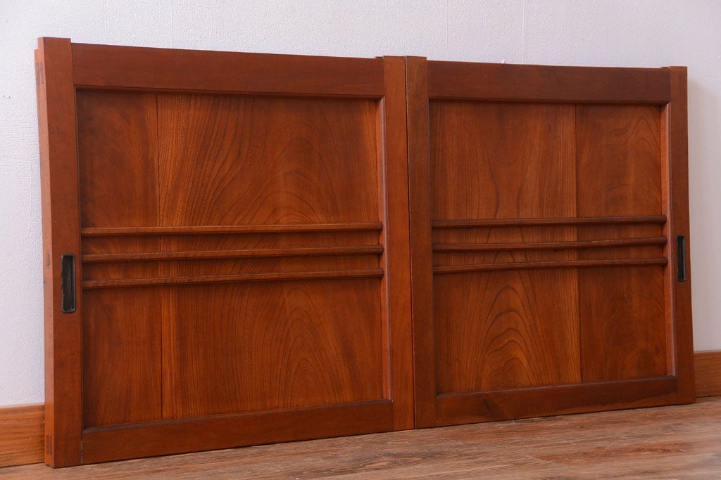 【A様ご成約品】古民具・骨董　鏡板欅材の上質なアンティーク引き戸2枚セット(2)