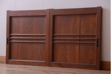 【A様ご成約品】古民具・骨董　鏡板欅材の上質なアンティーク引き戸2枚セット(2)