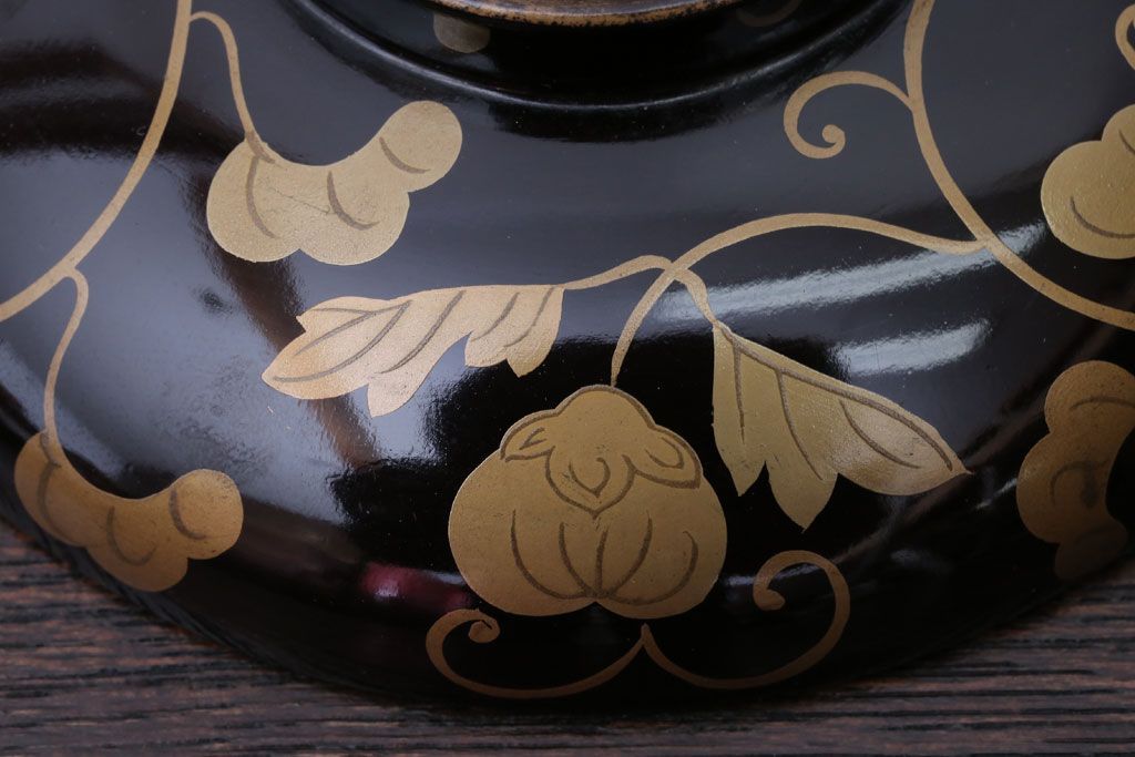 アンティーク雑貨　アンティーク　古い蒔絵の木製蓋付き椀4客