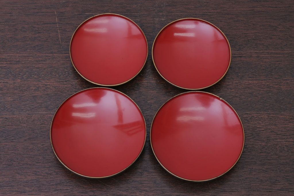 アンティーク雑貨　アンティーク　古い蒔絵の木製蓋付き椀4客