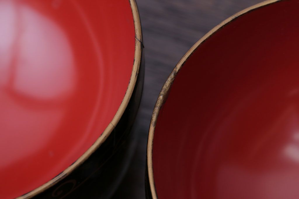 アンティーク雑貨　アンティーク　古い蒔絵の木製蓋付き椀4客