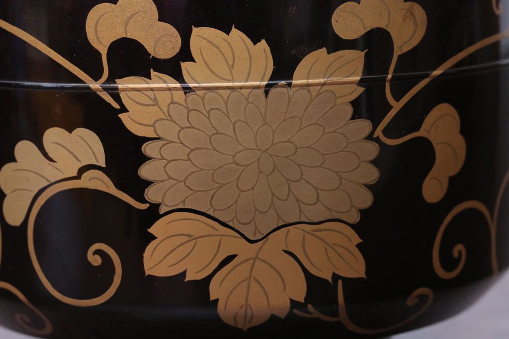 アンティーク雑貨　アンティーク　古い蒔絵の木製蓋付き椀4客