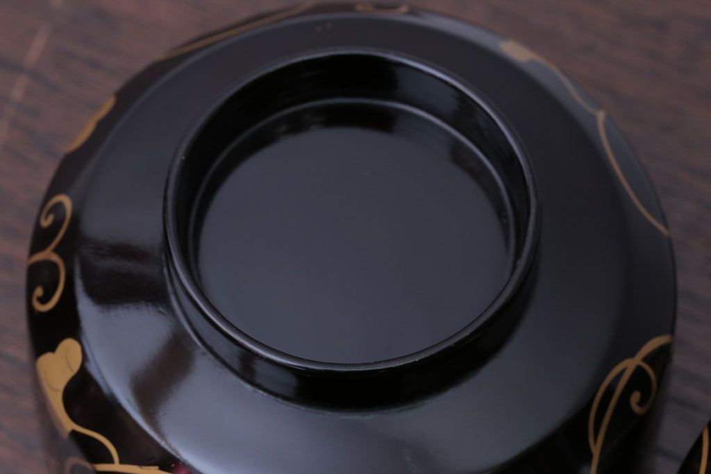 アンティーク雑貨　アンティーク　古い蒔絵の木製蓋付き椀4客