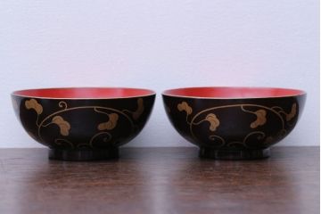 アンティーク雑貨　アンティーク　古い蒔絵の木製椀3客