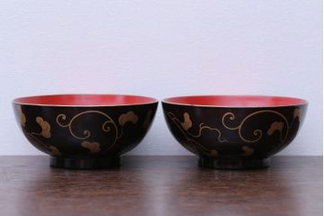 アンティーク雑貨　アンティーク　古い蒔絵の木製椀3客