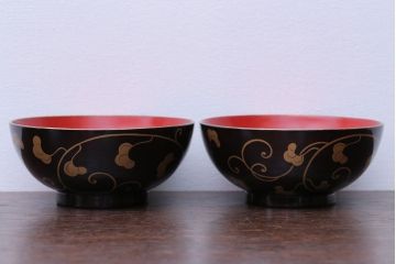 アンティーク雑貨　アンティーク　古い蒔絵の木製椀3客