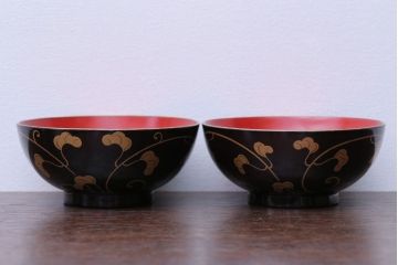 アンティーク雑貨　アンティーク　古い蒔絵の木製椀3客