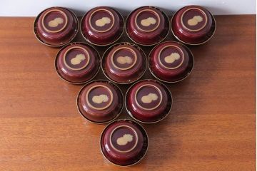 アンティーク雑貨　アンティーク　古い蒔絵の木製蓋付き椀10客