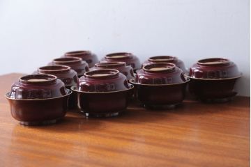 アンティーク雑貨　アンティーク　古い蒔絵の木製蓋付き椀10客