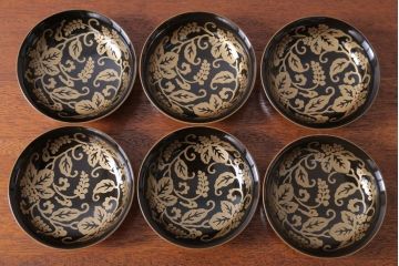 アンティーク雑貨　アンティーク　古い蒔絵の木製蓋付き椀10客