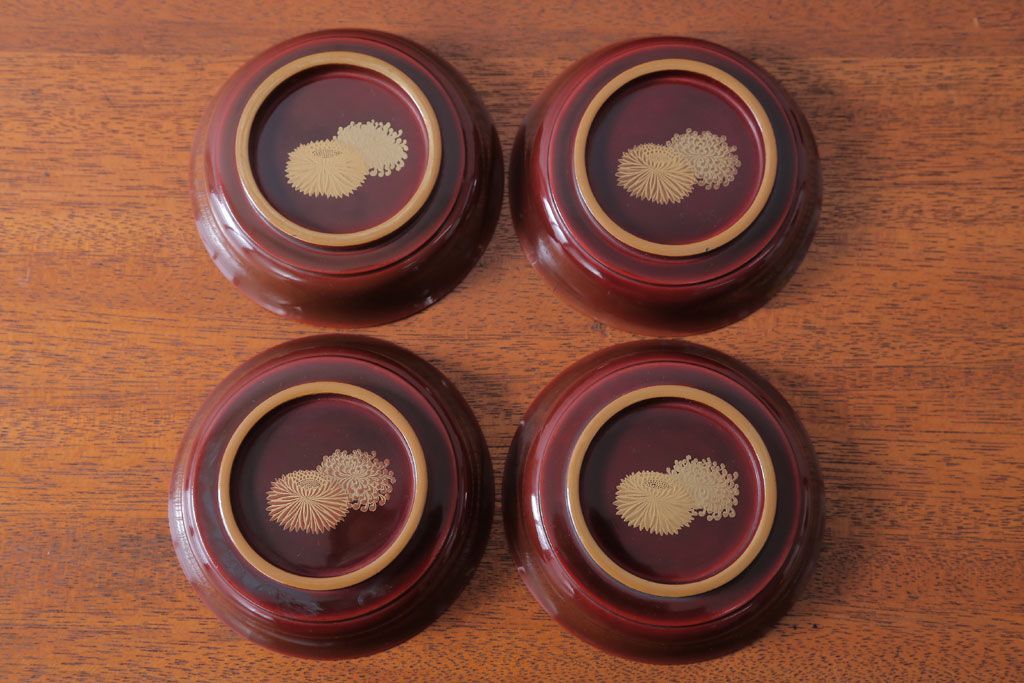 アンティーク雑貨　アンティーク　古い蒔絵の木製蓋付き椀10客