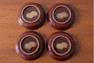 アンティーク雑貨　アンティーク　古い蒔絵の木製蓋付き椀10客