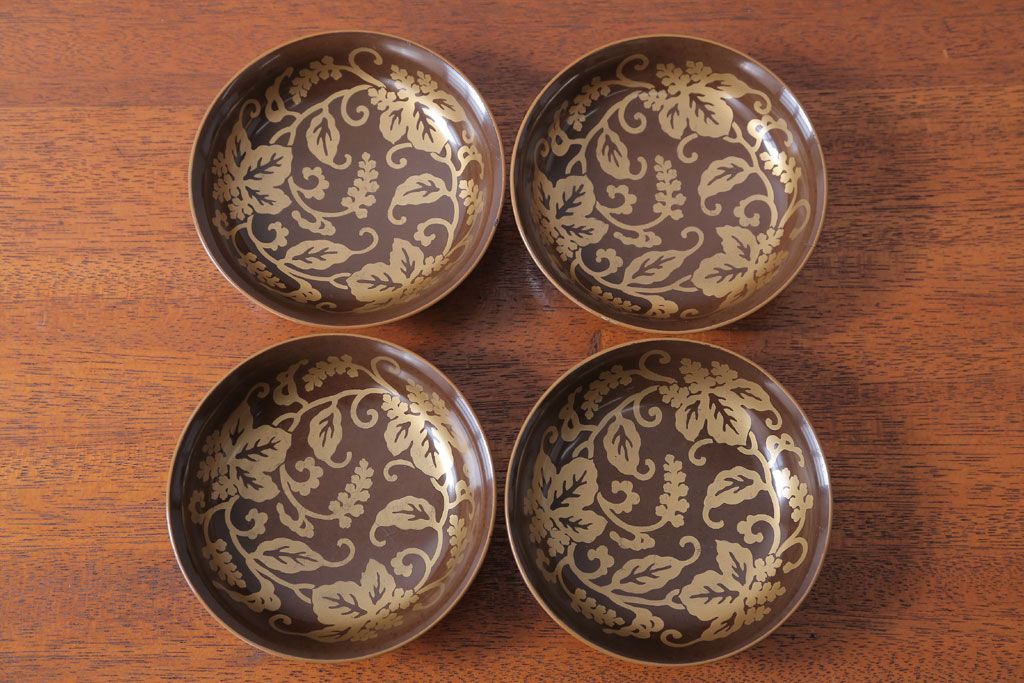 アンティーク雑貨　アンティーク　古い蒔絵の木製蓋付き椀10客