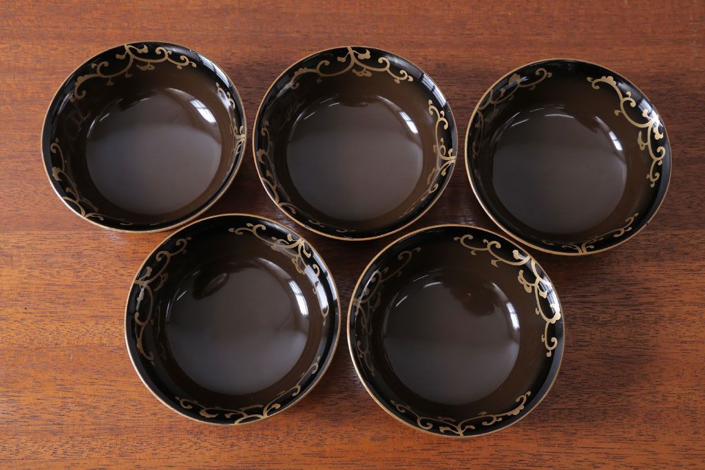 アンティーク雑貨　アンティーク　古い蒔絵の木製蓋付き椀10客