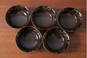 アンティーク雑貨　アンティーク　古い蒔絵の木製蓋付き椀10客