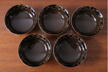 アンティーク雑貨　アンティーク　古い蒔絵の木製蓋付き椀10客