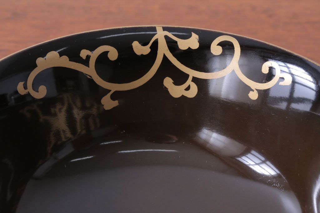 アンティーク雑貨　アンティーク　古い蒔絵の木製蓋付き椀10客