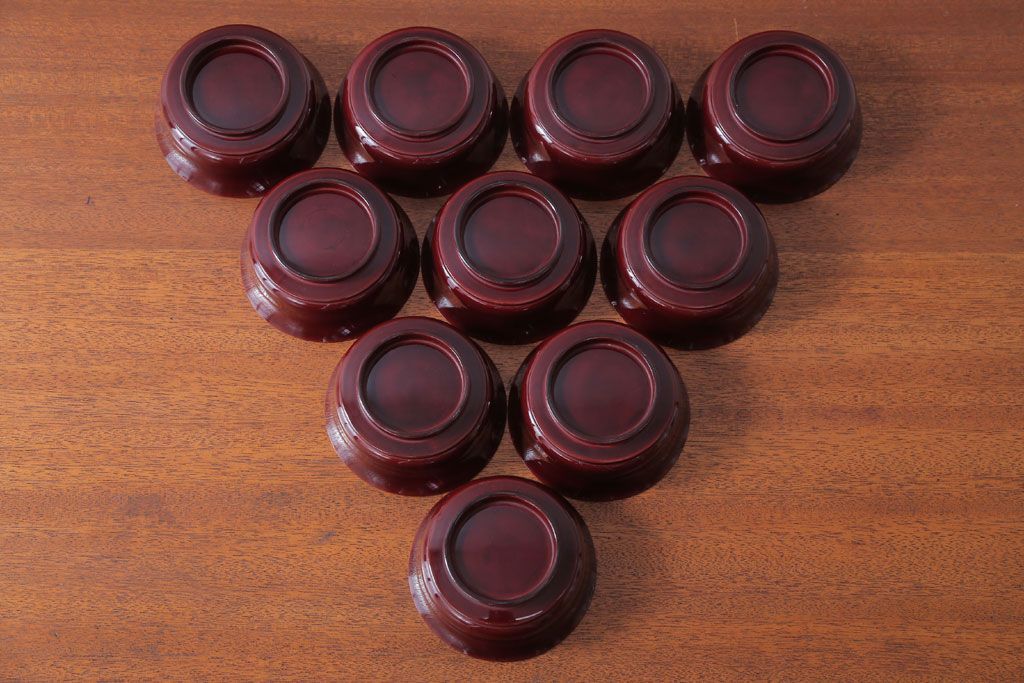 アンティーク雑貨　アンティーク　古い蒔絵の木製蓋付き椀10客