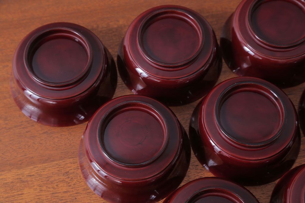 アンティーク雑貨　アンティーク　古い蒔絵の木製蓋付き椀10客