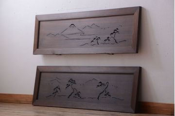 古民具・骨董　趣溢れる透かし彫りのアンティーク欄間2枚セット(2)