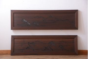 古民具・骨董　趣溢れる透かし彫りのアンティーク欄間2枚セット(2)