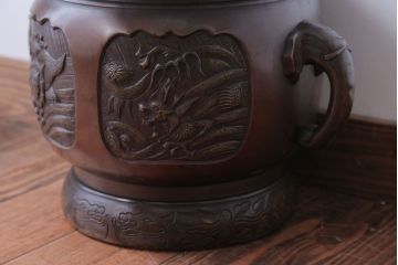 アンティーク雑貨　古民具・骨董　上手物!厚手の真鍮製高級アンティーク火鉢(2)