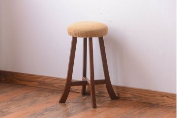 レトロ家具　和製アンティーク　古い木のレトロなクッション座面スツール