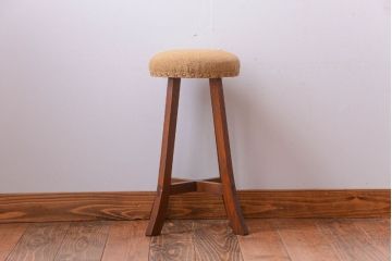 レトロ家具　和製アンティーク　古い木のレトロなクッション座面スツール